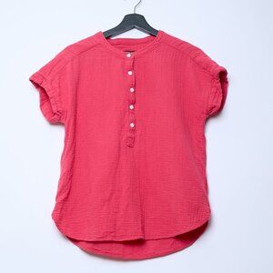 Quince button up top 100% Organic Cotton Gauze Cottagecore Oversized red Small